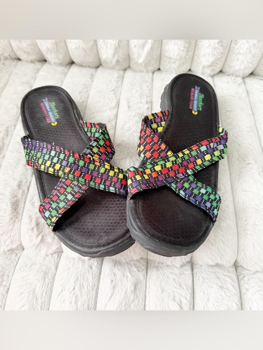 Sketchers woman’s outdoor lifestyle multicolor memory foam slide strap sandals